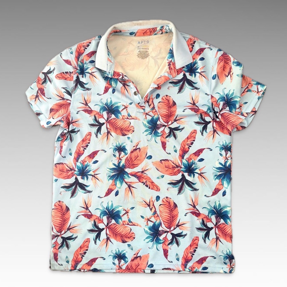 Floral Print Polo Shirt for Men size Medium
